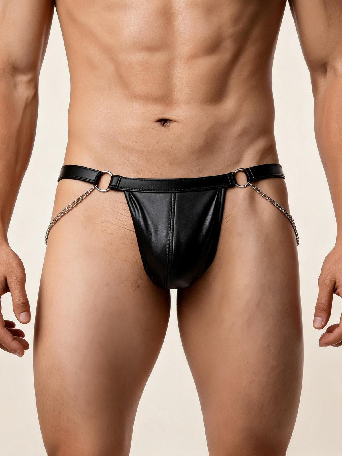 Faux Leather Chain Jockstrap - Mens Sexy Underwear