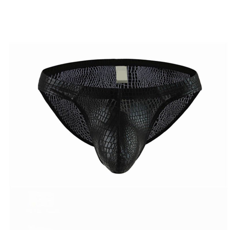 Faux Leather Snake Print Briefs - Mens Sexy Underwear