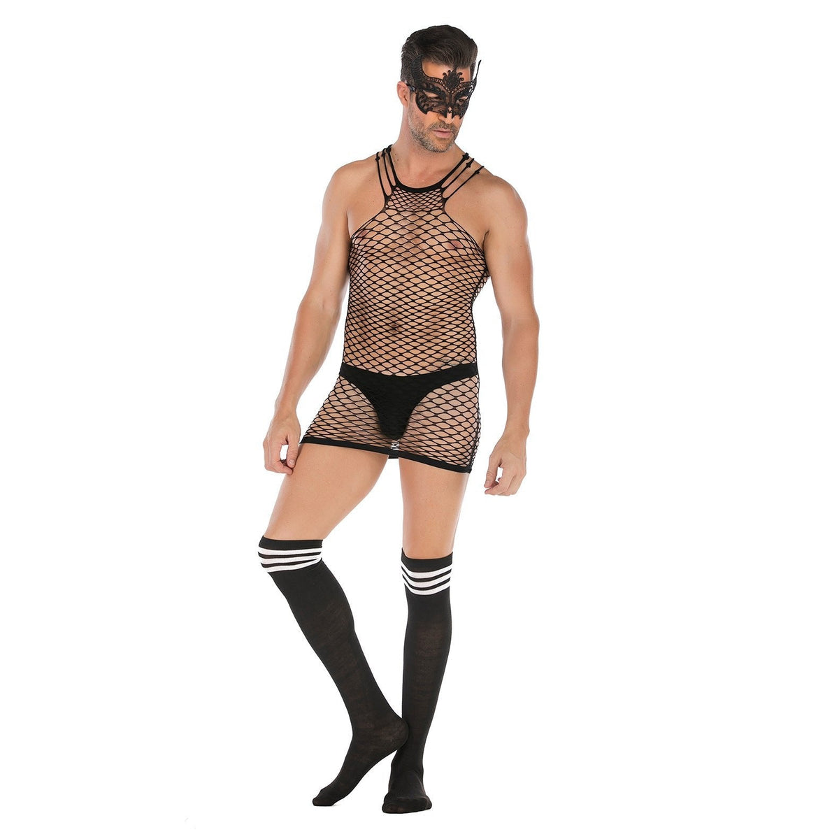 Men's Fishnet Halter Bodysuit Set - Mens Sexy Underwear