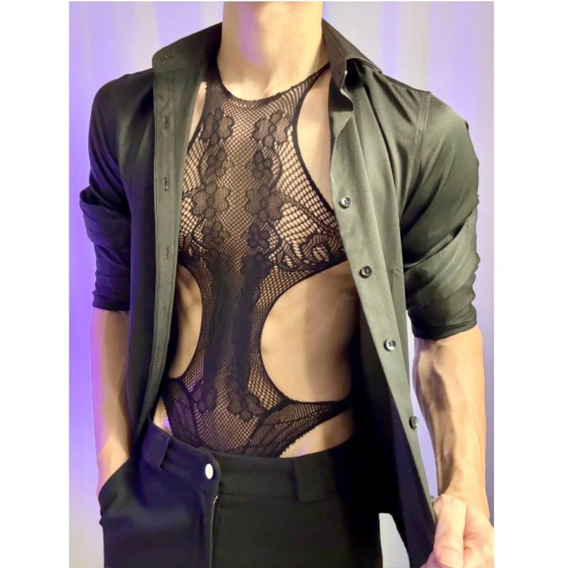 High Neck Side-Cutout Teddy - Mens Sexy Underwear