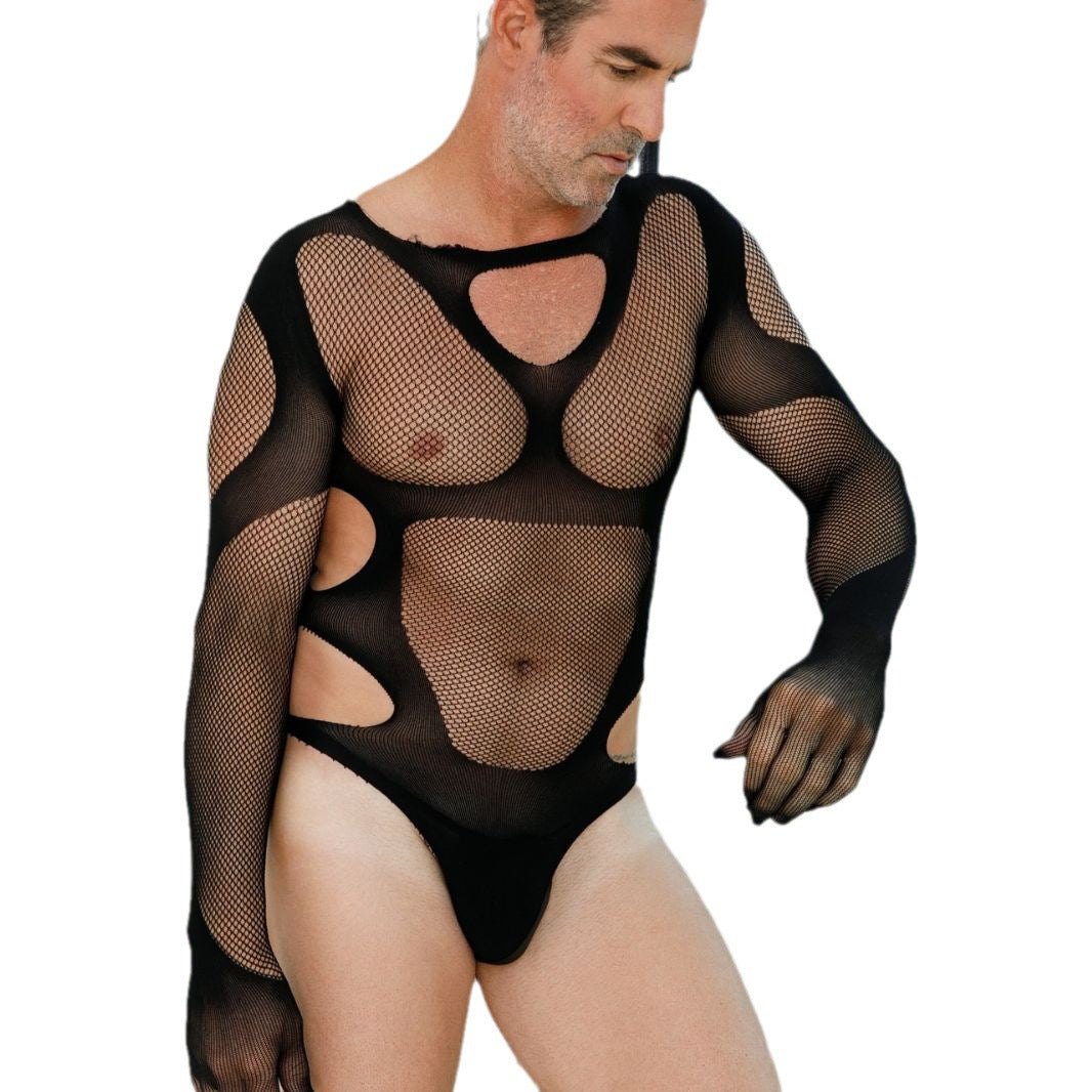 Men's Hollow Out Mesh Bodysuit - Mens Sexy Underwear