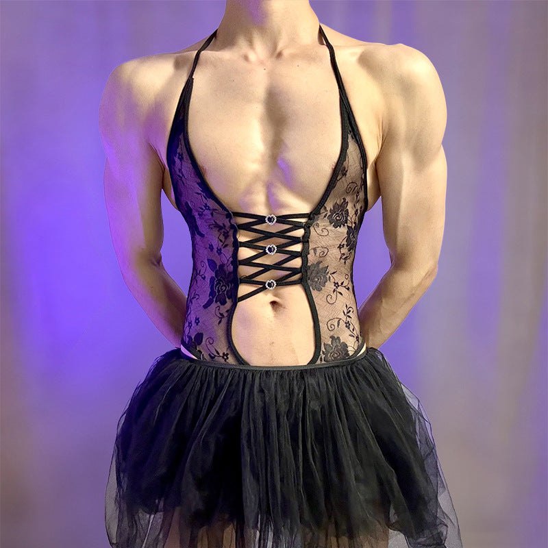 Halter Tulle-Skirt Bodysuit - Mens Sexy Underwear