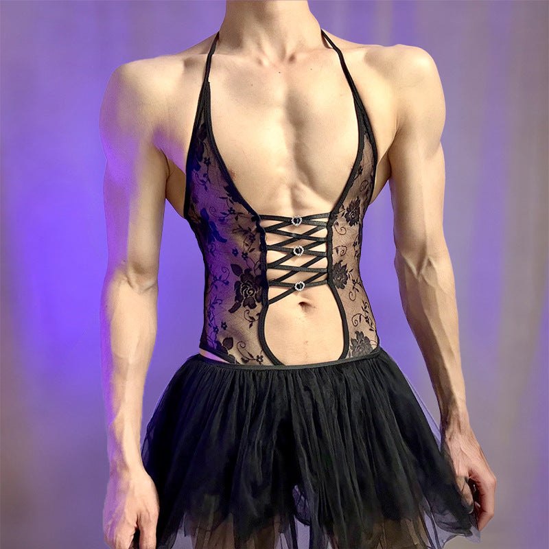 Halter Tulle-Skirt Bodysuit - Mens Sexy Underwear