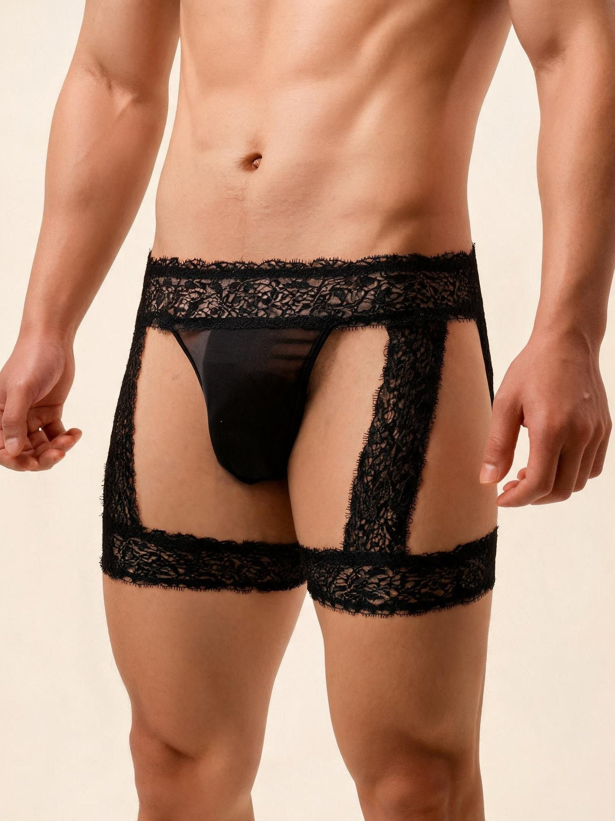 Men's Lace Trim Garter G-String - Mens Sexy Underwear