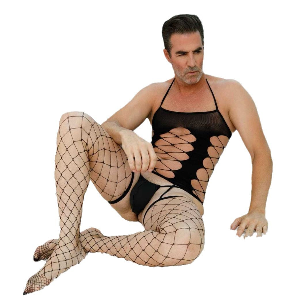 Men's Fishnet Garter Belt Set - Mens Sexy Underwear