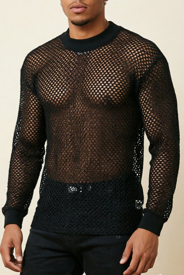 Men's Long Sleeve Fishnet Top - Mens Sexy Underwear