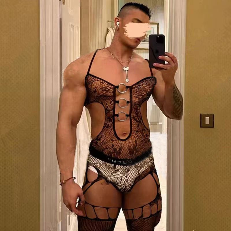 Metal O-Ring Cutout Bodysuit - Mens Sexy Underwear