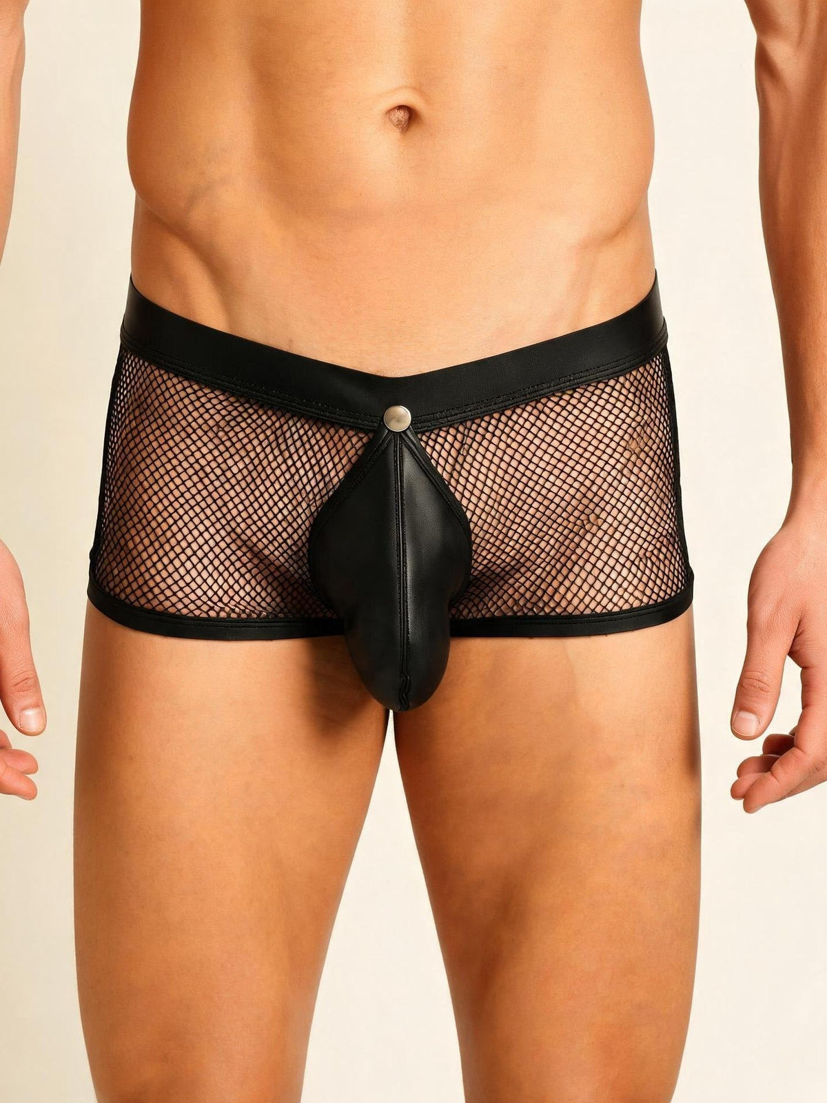 Men's Neon Mesh Leather Trim Briefs - Mens Sexy Underwear