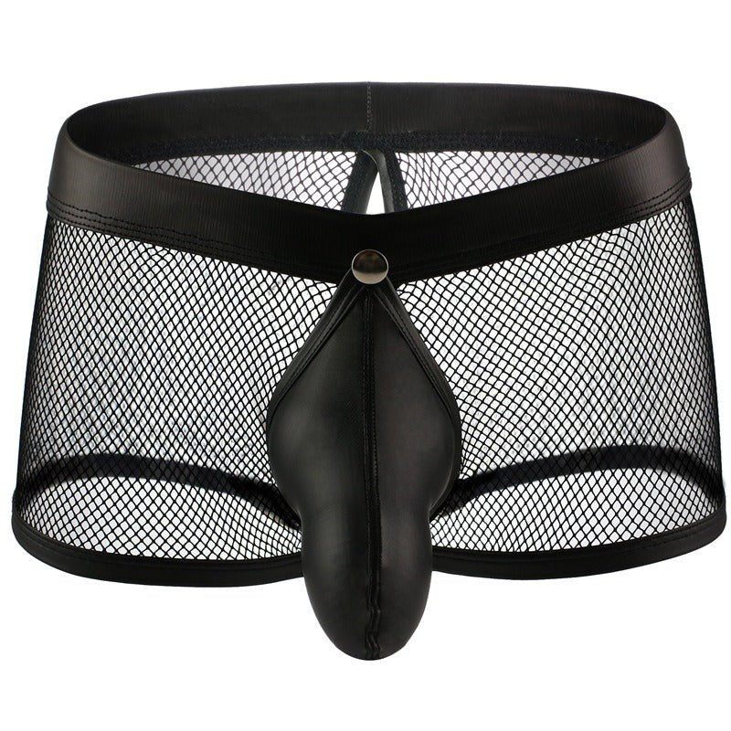 Men's Neon Mesh Leather Trim Briefs - Mens Sexy Underwear