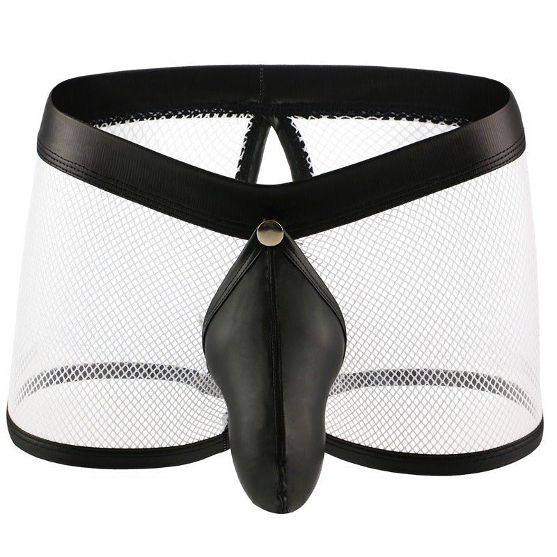 Men's Neon Mesh Leather Trim Briefs - Mens Sexy Underwear