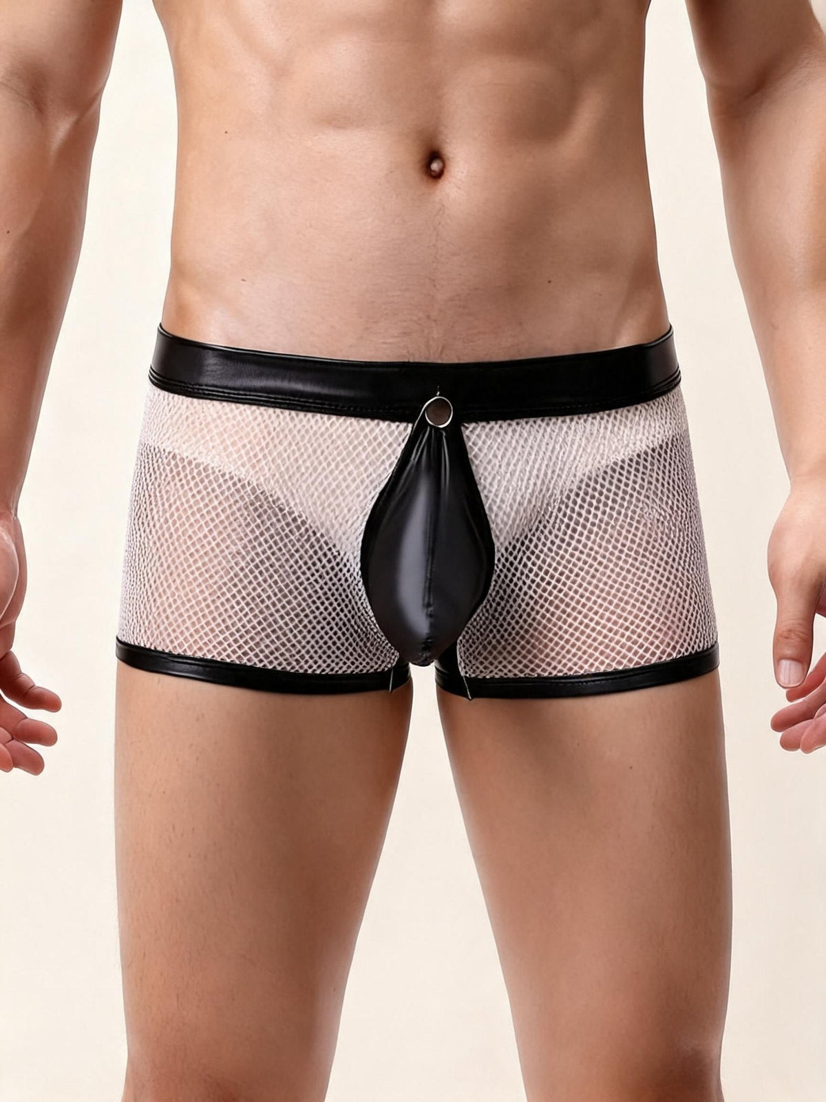 Men's Neon Mesh Leather Trim Briefs - Mens Sexy Underwear