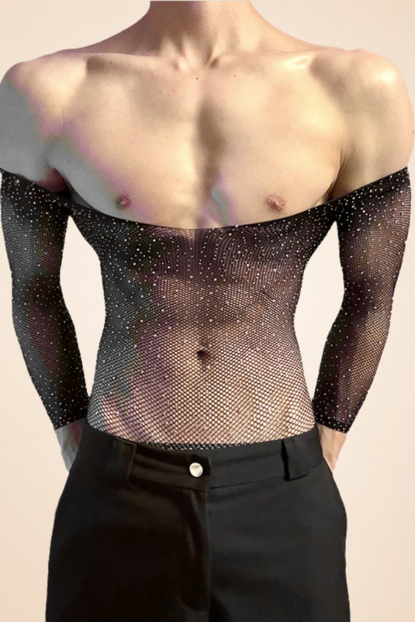 Men's Off-Shoulder Fishnet Suit - Mens Sexy Underwear