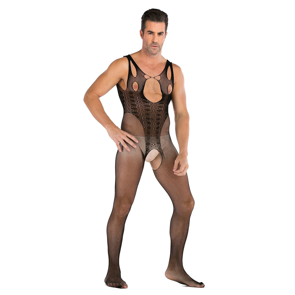 Men's Open-Chest Mesh Jumpsuit - Mens Sexy Underwear