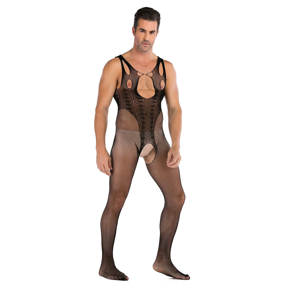 Men's Open-Chest Mesh Jumpsuit - Mens Sexy Underwear