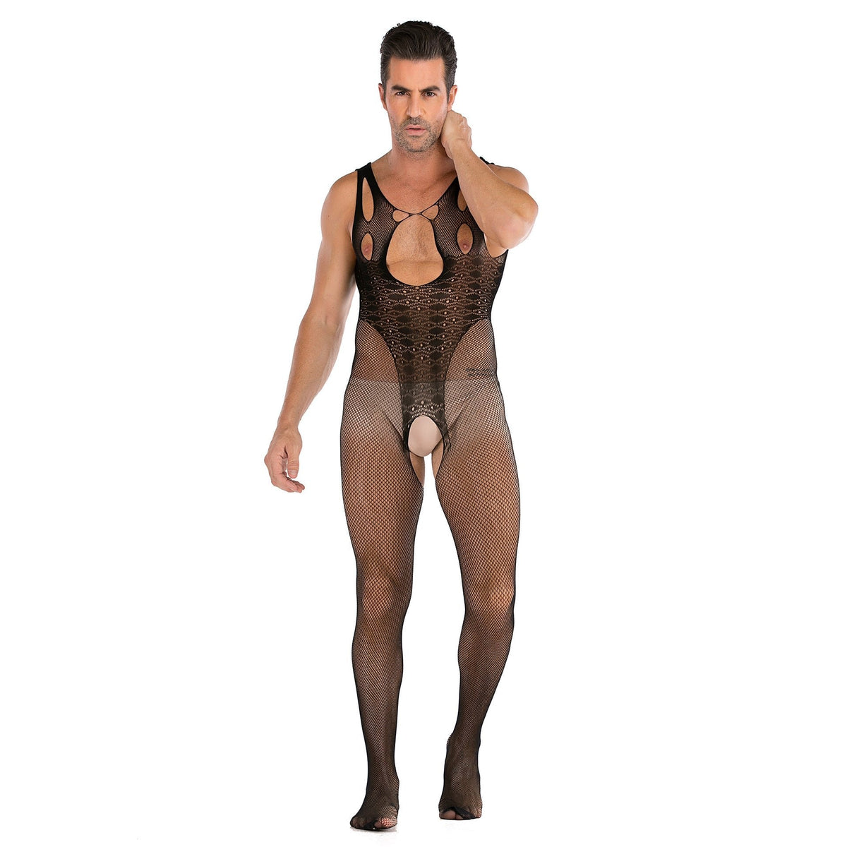 Men's Open-Chest Mesh Jumpsuit - Mens Sexy Underwear