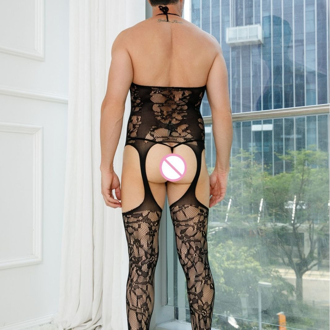 Men's Plus Size Mesh Lace Suit - Mens Sexy Underwear