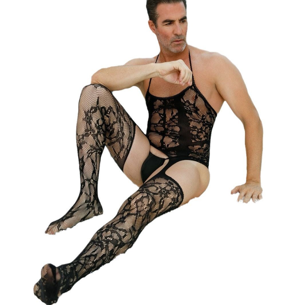 Men's Plus Size Mesh Lace Suit - Mens Sexy Underwear