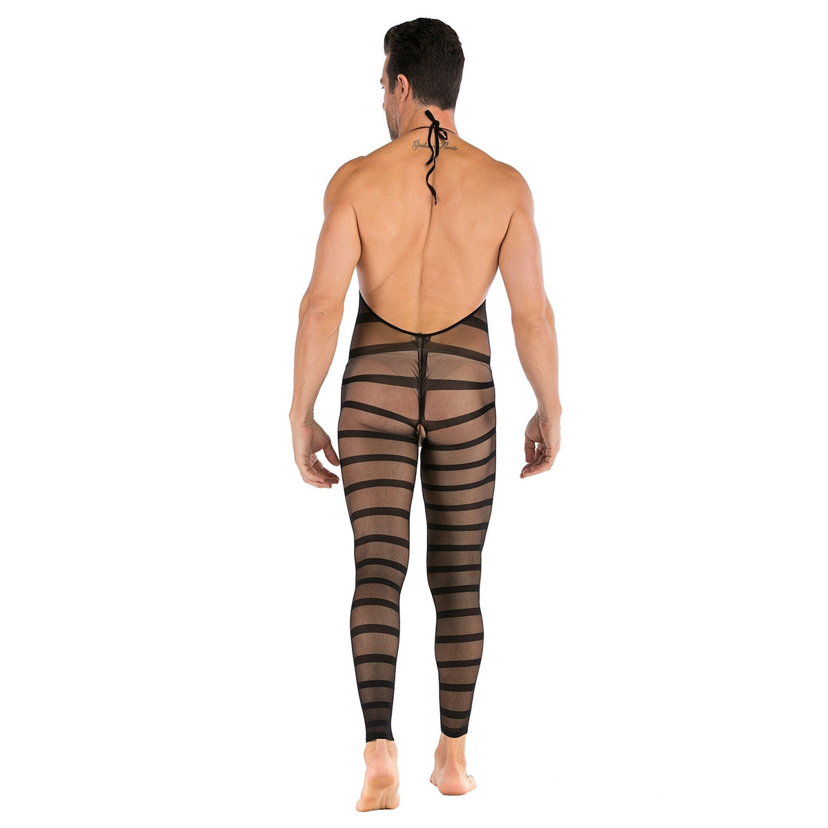 Men's Striped Open Crotch Bodysuit - Mens Sexy Underwear