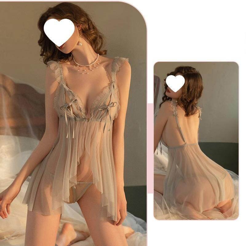 Mesh Babydoll Lingerie Set - Sheer Two-Piece Babydoll