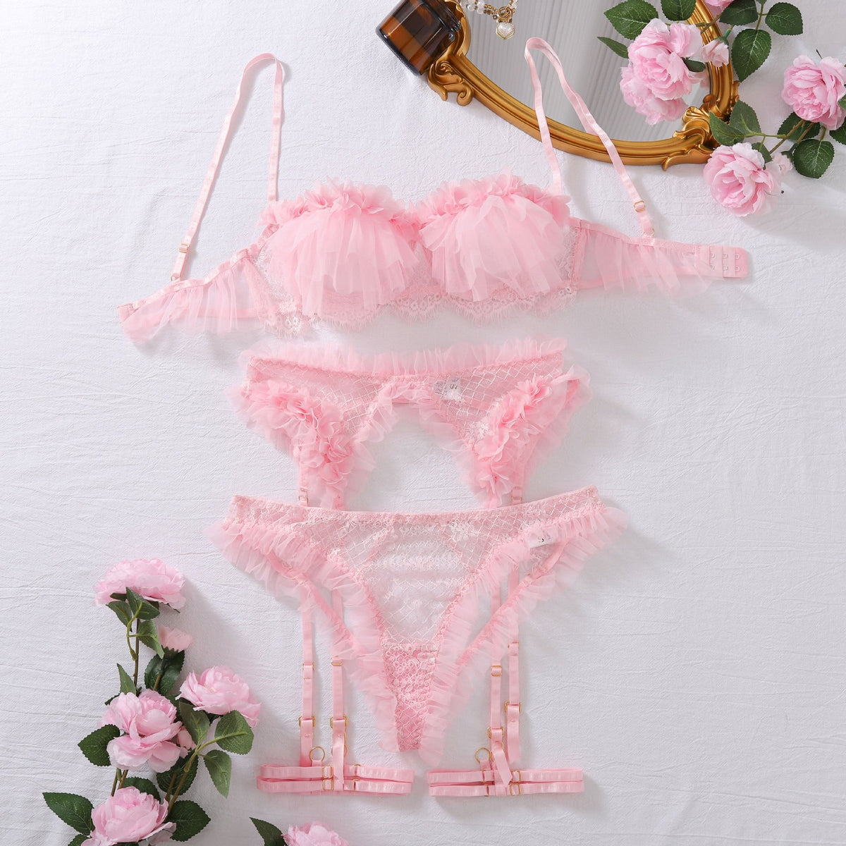 Mesh Lace Garter Bra Set - Lingerie Set for Women