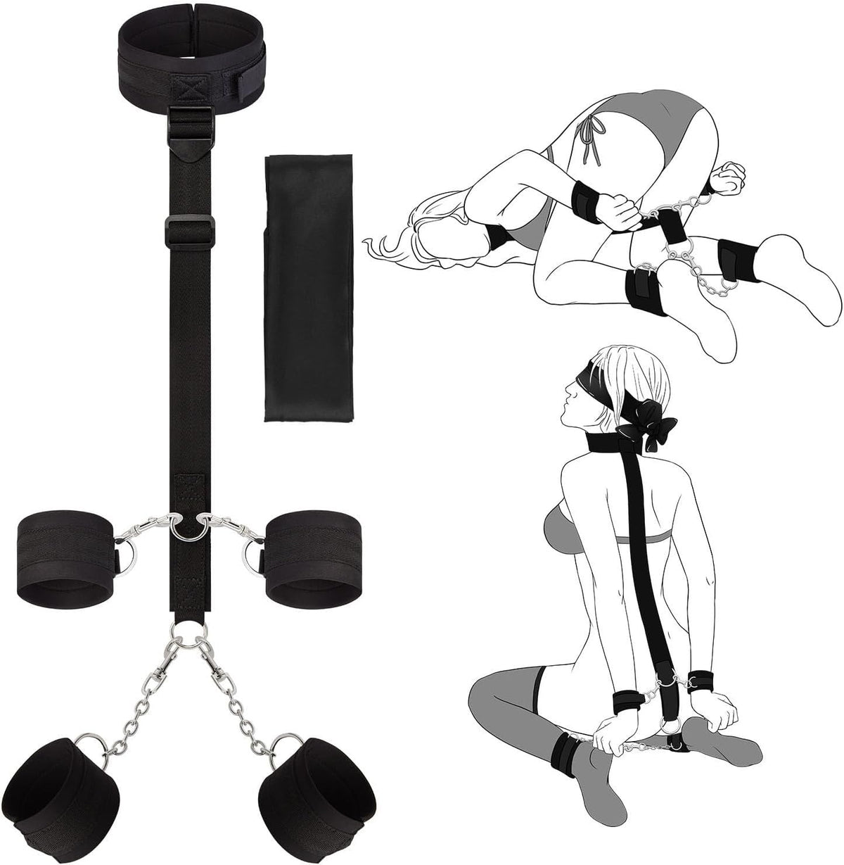 Neck to Wrist Collar Restraint Kit - Adjustable BDSM Restraints