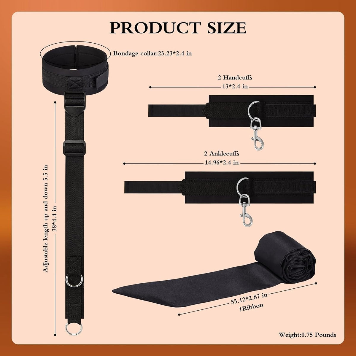 Neck to Wrist Collar Restraint Kit - Adjustable BDSM Restraints