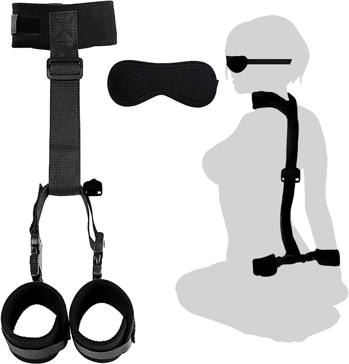 Neck to Wrist Cuffs with Blindfold - bdsm backcuffs restraint set