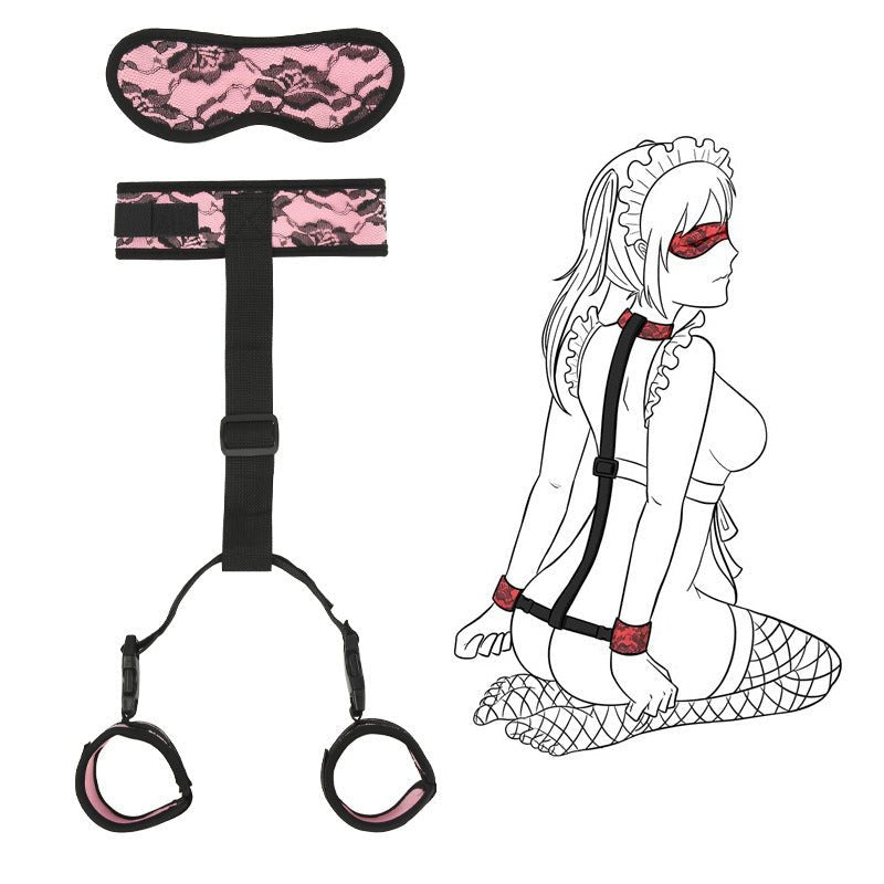Neck to Wrist Cuffs with Blindfold - bdsm backcuffs restraint set