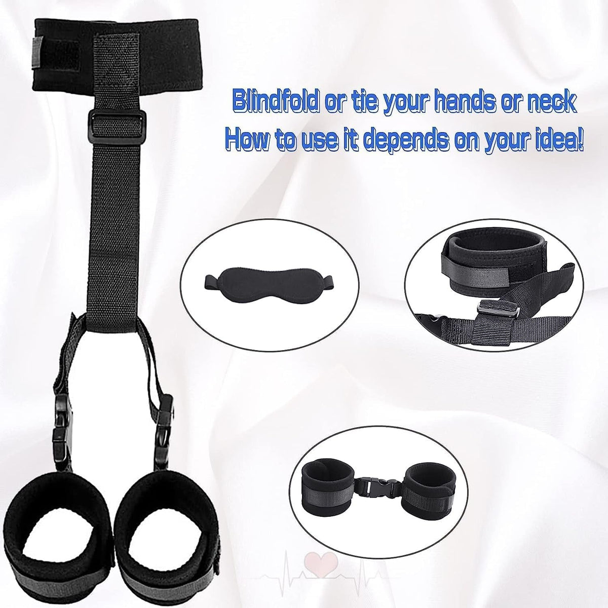 Neck to Wrist Cuffs with Blindfold - bdsm backcuffs restraint set