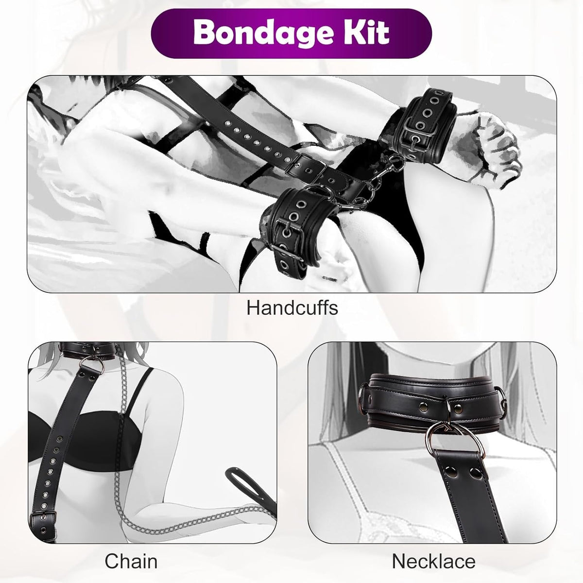 Neck to Wrist Restraint Kit with Chain - Sex Restraints Kit