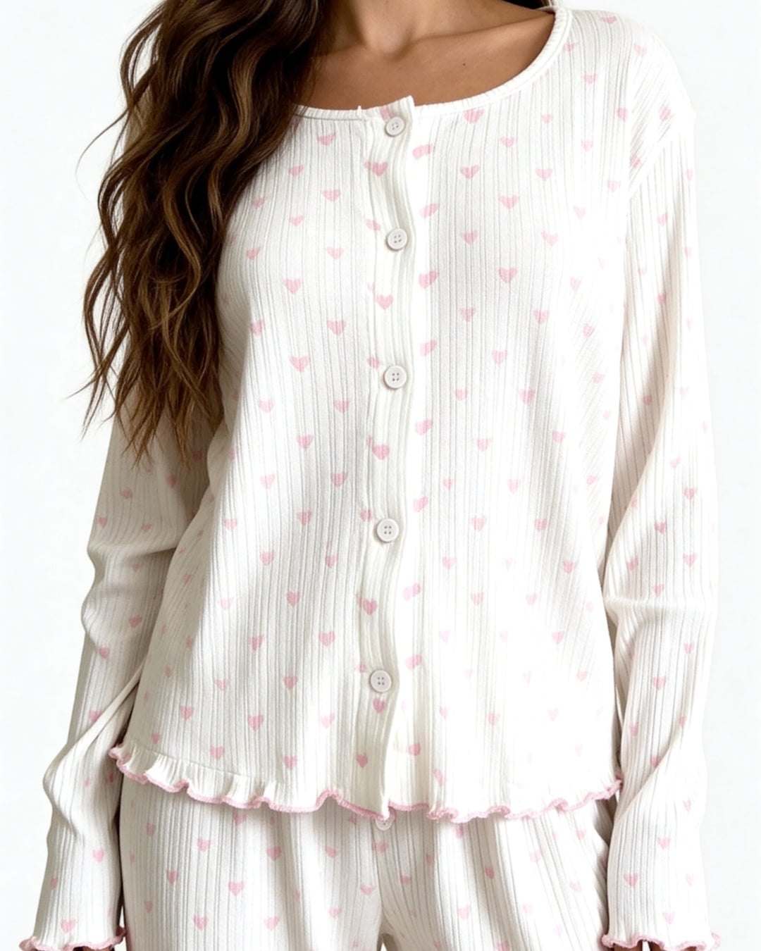 Neya Heart Print Pajama Set - Ribbed Sexy Pajamas Set