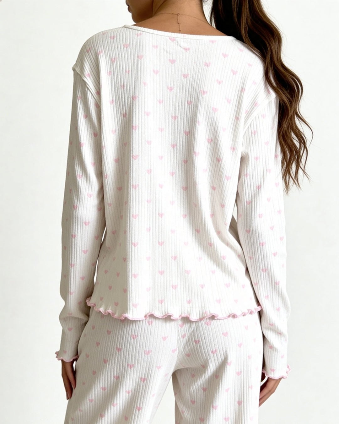 Neya Heart Print Pajama Set - Ribbed Sexy Pajamas Set