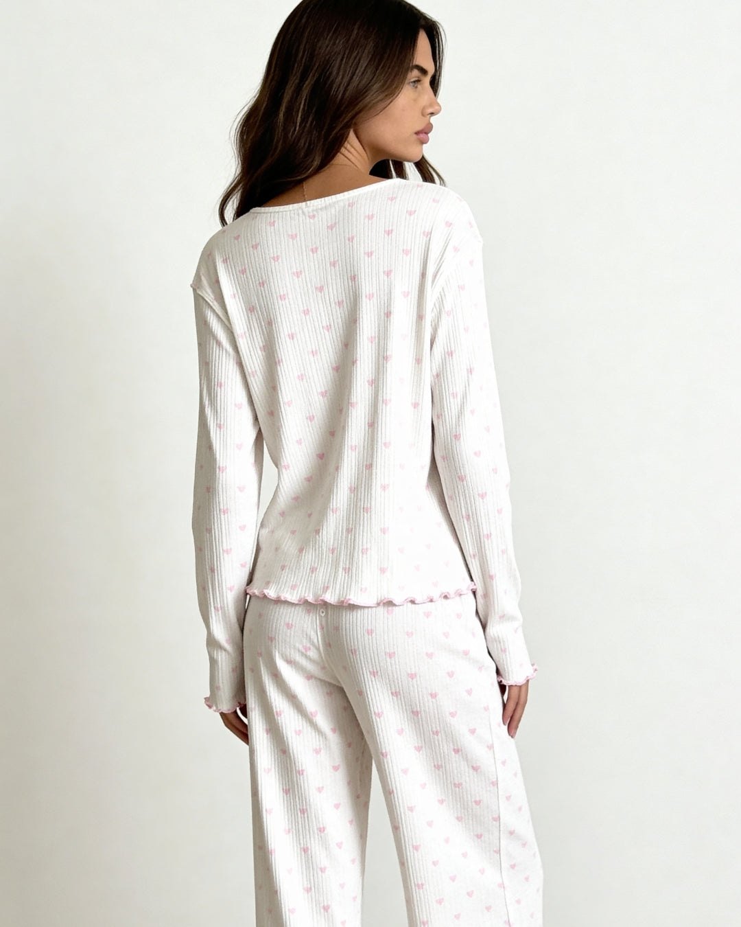 Neya Heart Print Pajama Set - Ribbed Sexy Pajamas Set