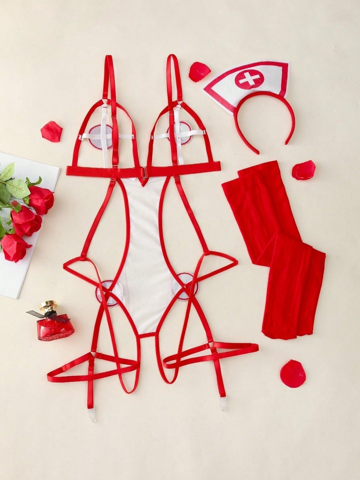 Nurse Roleplay Teddy Garter Set - Lingerie Costume for Women