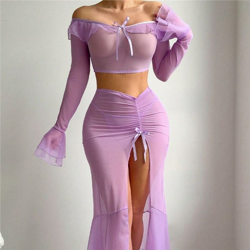 Off-Shoulder Ruffle Crop Top Set - Bra and Panty Set
