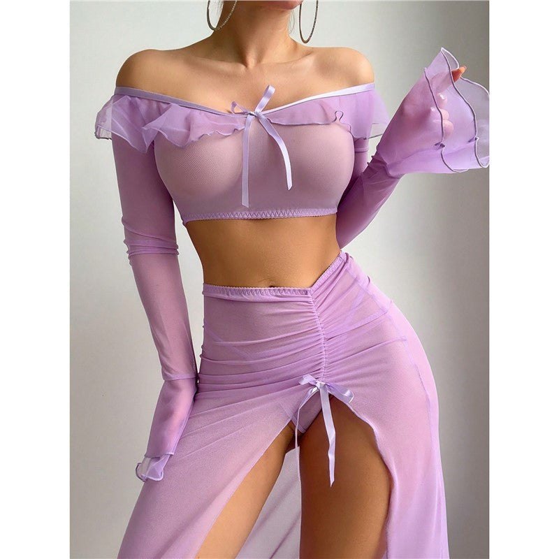 Off-Shoulder Ruffle Crop Top Set - Bra and Panty Set