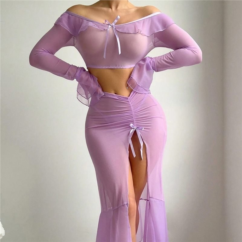 Off-Shoulder Ruffle Crop Top Set - Bra and Panty Set