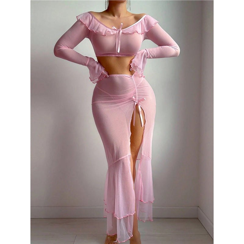 Off-Shoulder Ruffle Crop Top Set - Bra and Panty Set