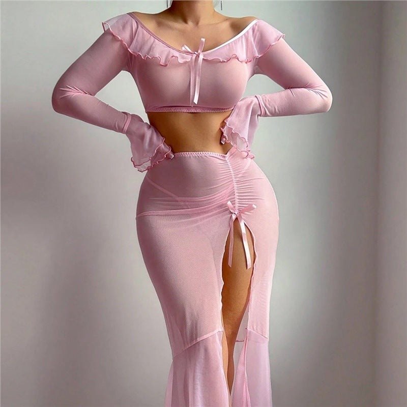 Off-Shoulder Ruffle Crop Top Set - Bra and Panty Set