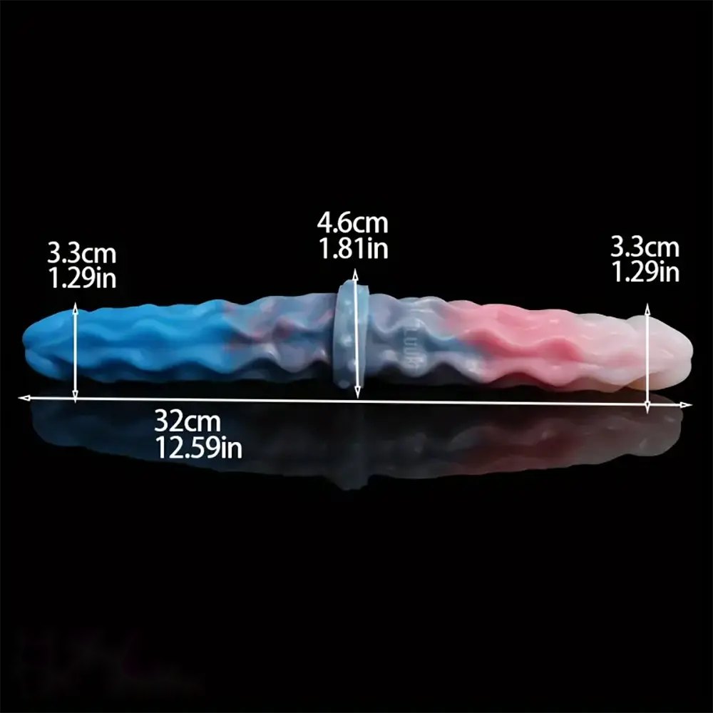 Ombre Wave Ridged Double-Ended Dildo - Double Dildo