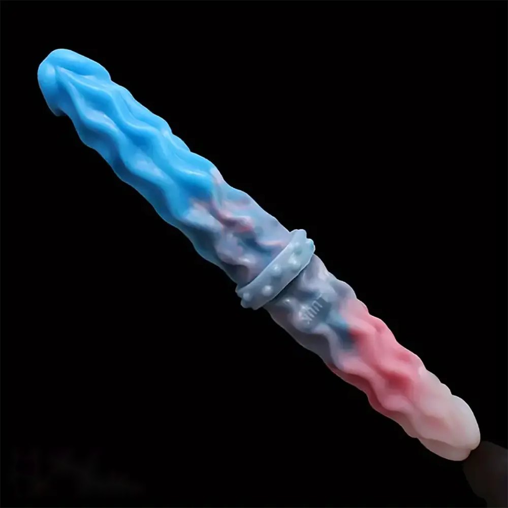 Ombre Wave Ridged Double-Ended Dildo - Double Dildo
