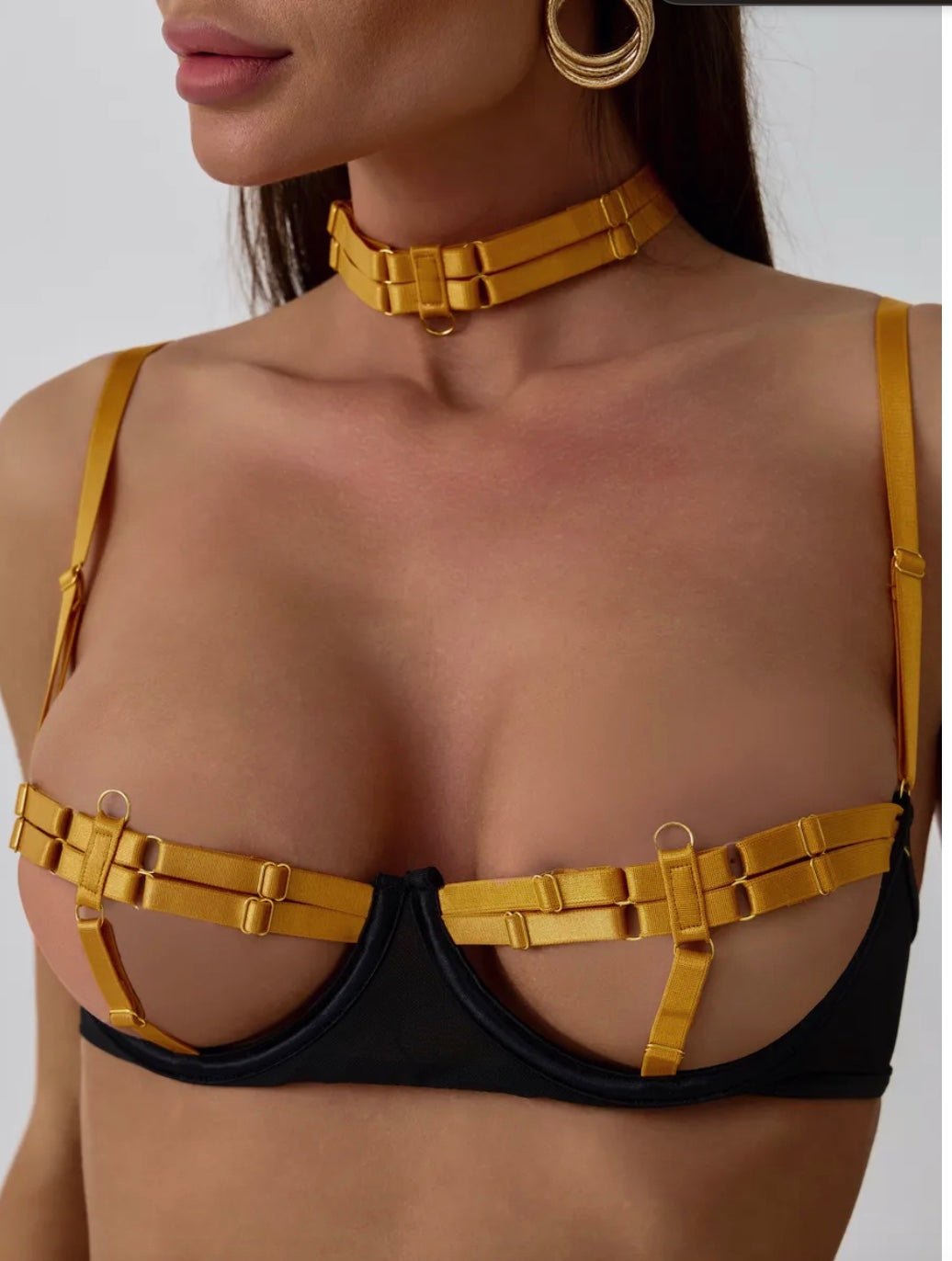 Open Cup Strappy Bra Set - Lingerie Set for Women
