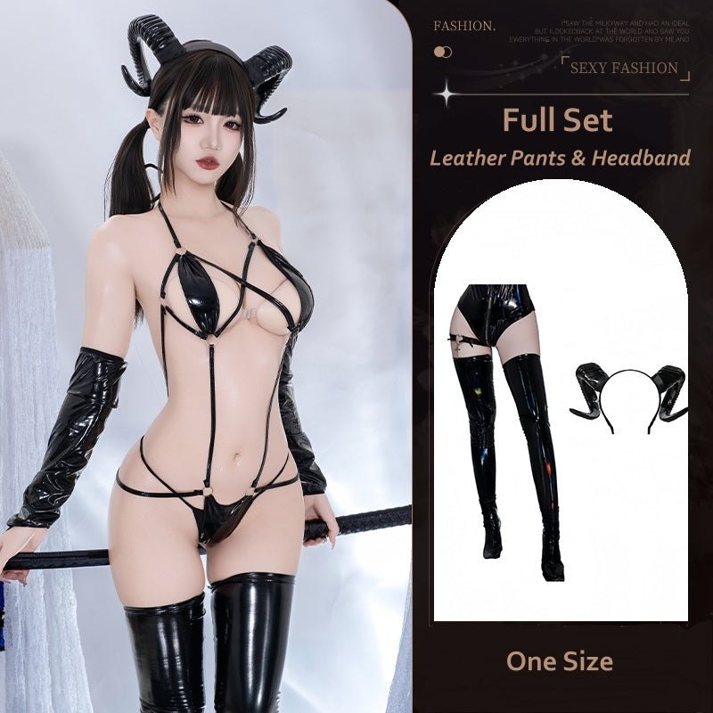 Patent Leather Lace-Up Bodysuit - Lingerie Bodysuit for Women