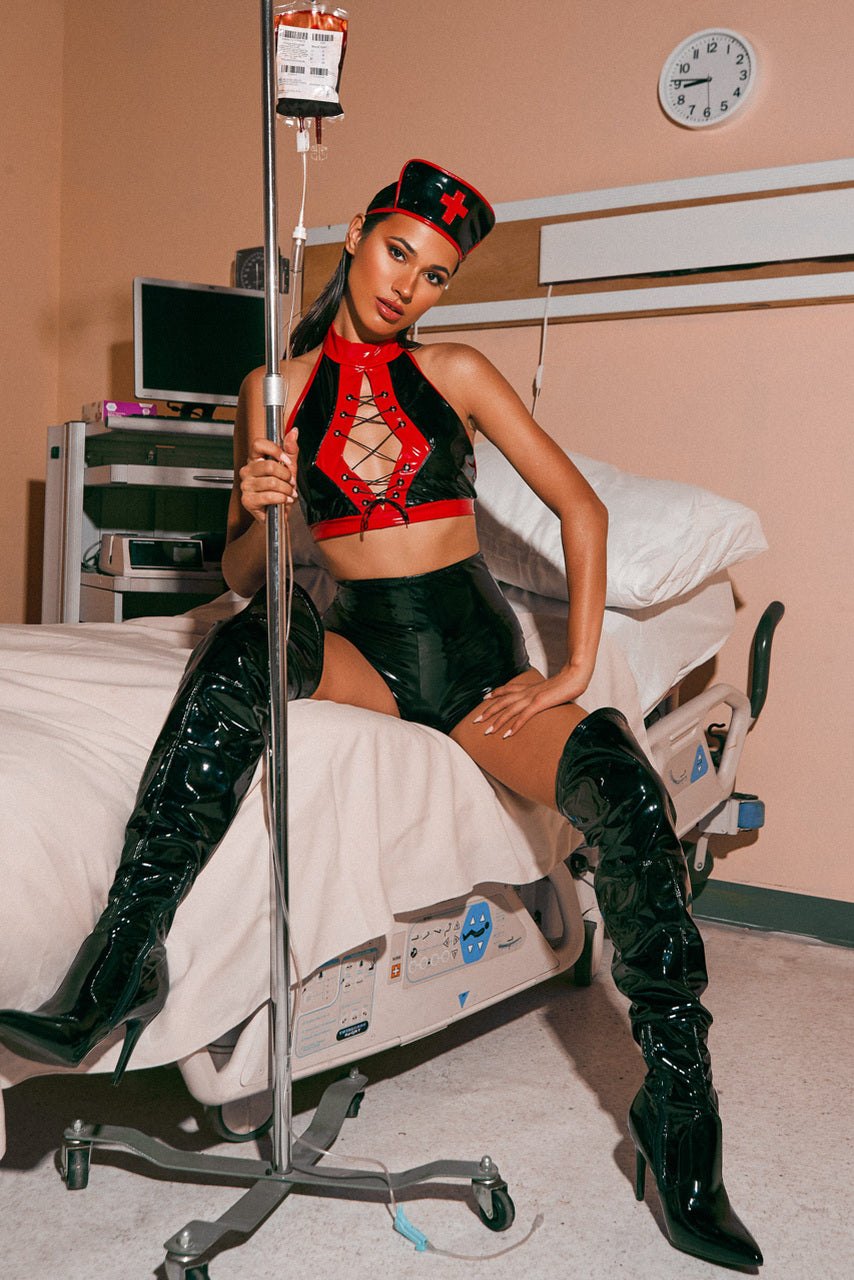 Patent Leather Nurse Crop Set - Sexy Roleplay Costume