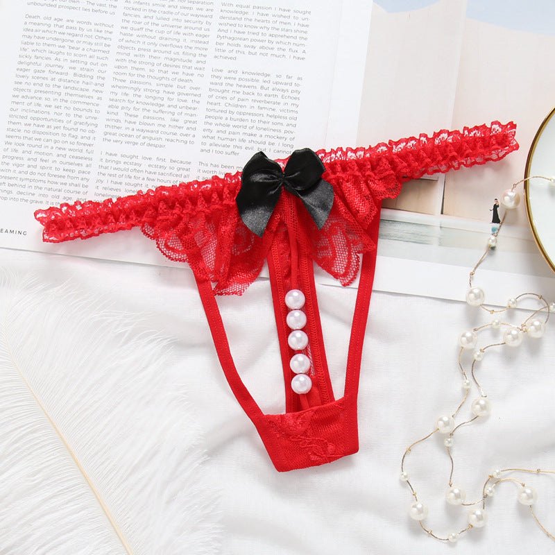 Pearl Open-Crotch Lace Thong - Sexy G String Thong