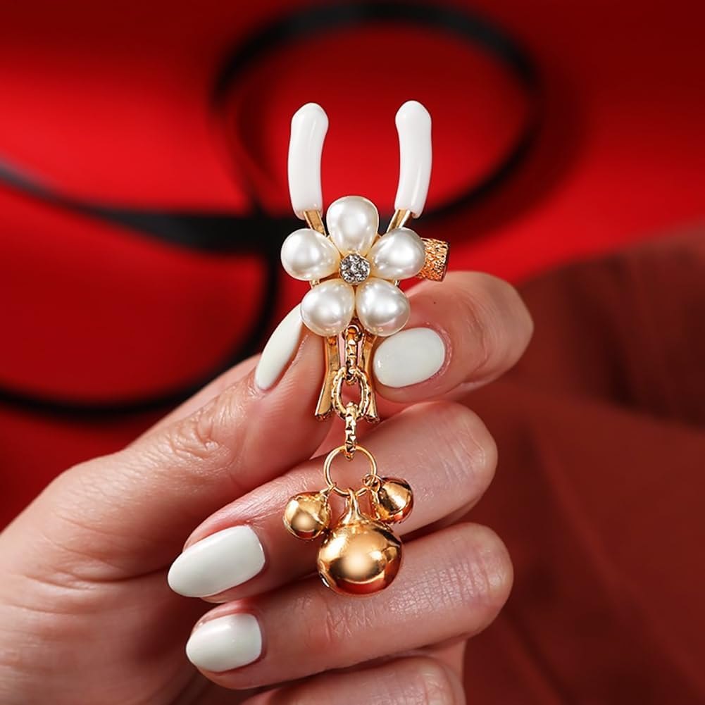 Pearl Petal Nipple Clamps with Chain - Gold Alloy Clip Set
