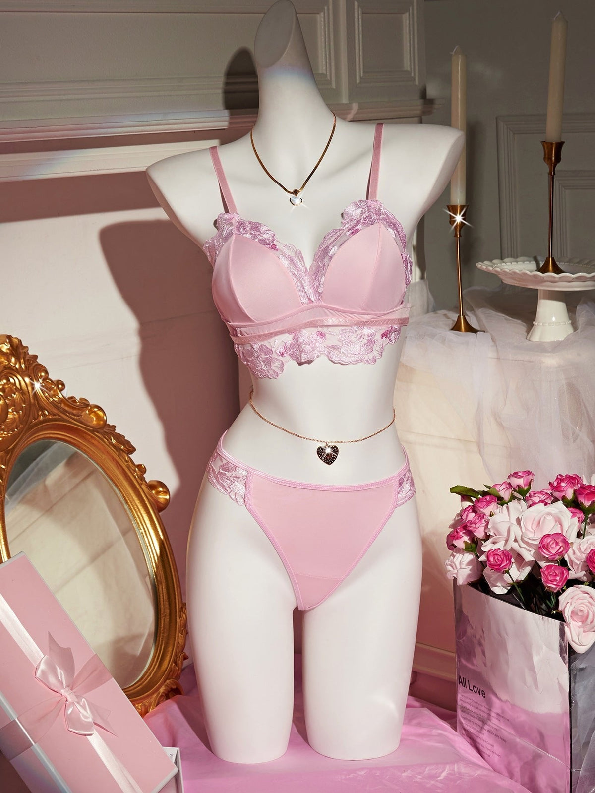 Petal Embroidered Sheer Bra Set - Lingerie Set for Women