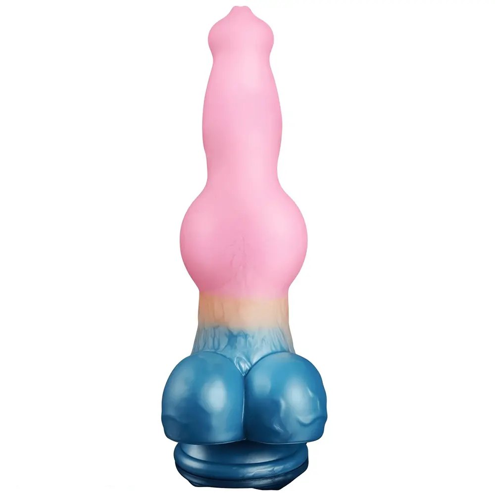 Pink Blue Knot Animal Dildo 9.65in - Silicone Animal Knot Dildo