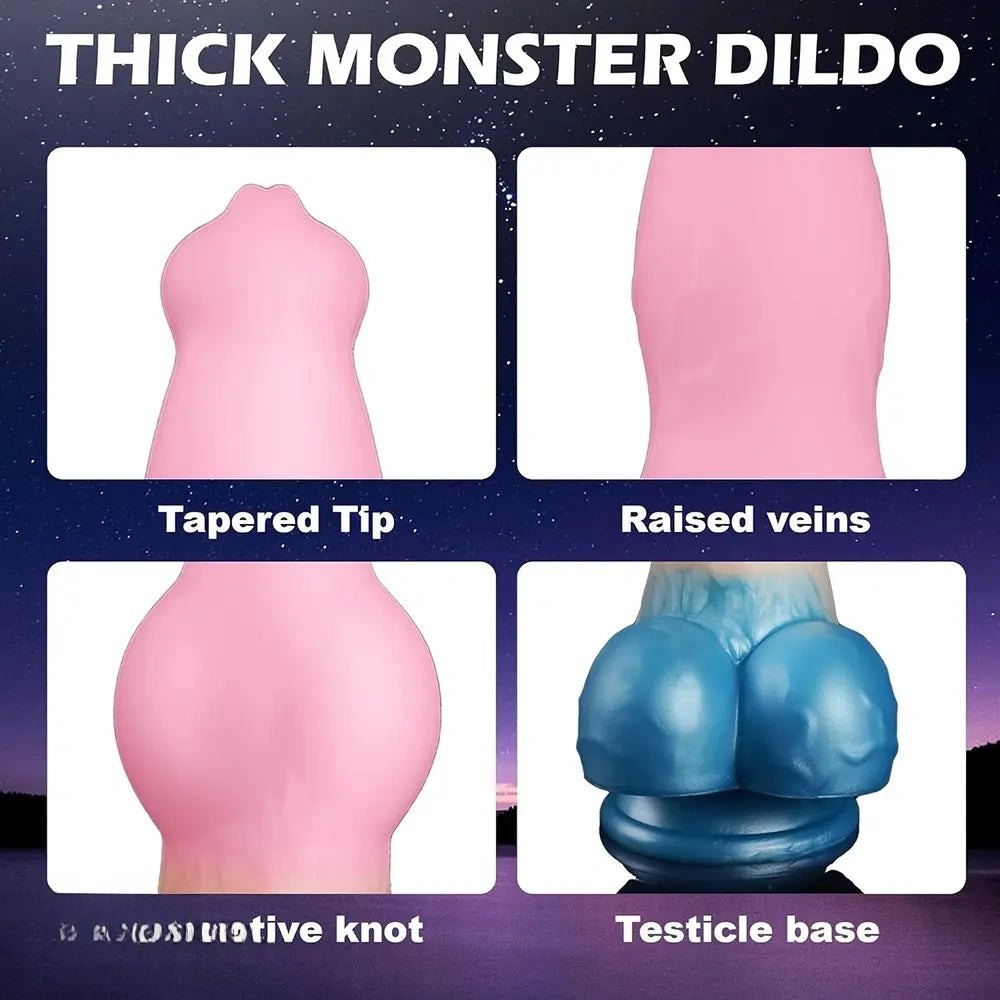 Pink Blue Knot Animal Dildo 9.65in - Silicone Animal Knot Dildo