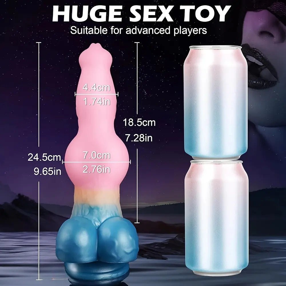 Pink Blue Knot Animal Dildo 9.65in - Silicone Animal Knot Dildo